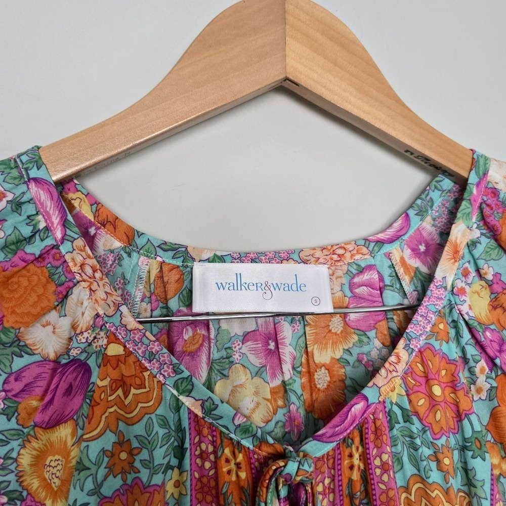 Walker & Wade Women Sonia Top Julep Floral Tassel Tunic Blouse Small Summer Boho - Picture 4 of 10